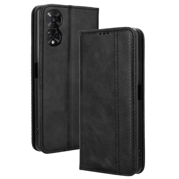 Leather Retro Book Case for TCL 50 5G, Black 1