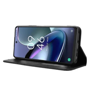 Leather Retro Book Case for TCL 50 5G, Black 3