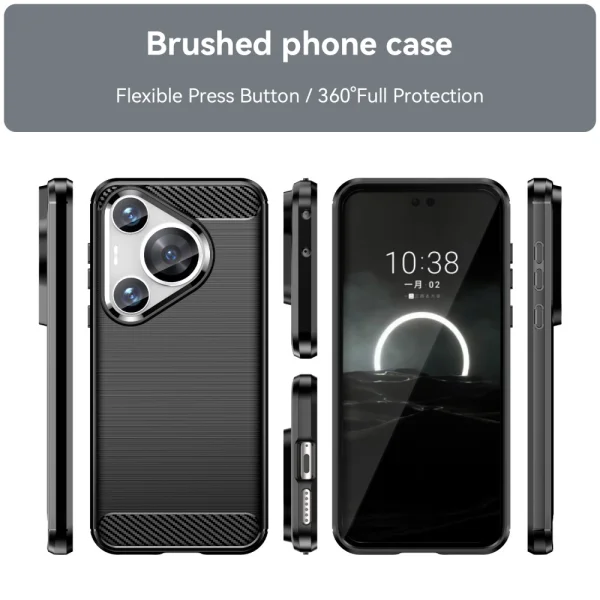 Силиконов Калъф Carbon Fibre Brushed за Huawei Pura 70 Pro / 70 Pro plus, Черен 6