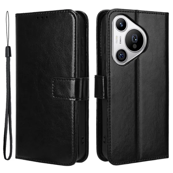 Leather Wallet Flip Case for Huawei Pura 70, Black 1