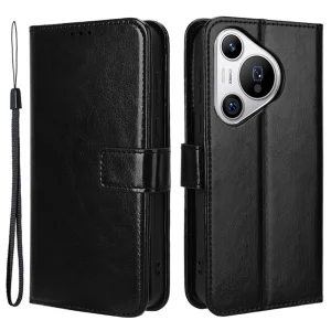 Калъф тефтер Leather Wallet за Huawei Pura 70, Черен