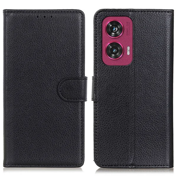 Калъф Тефтер Litchi Texture за Motorola Edge 50 Fusion, Черен 1