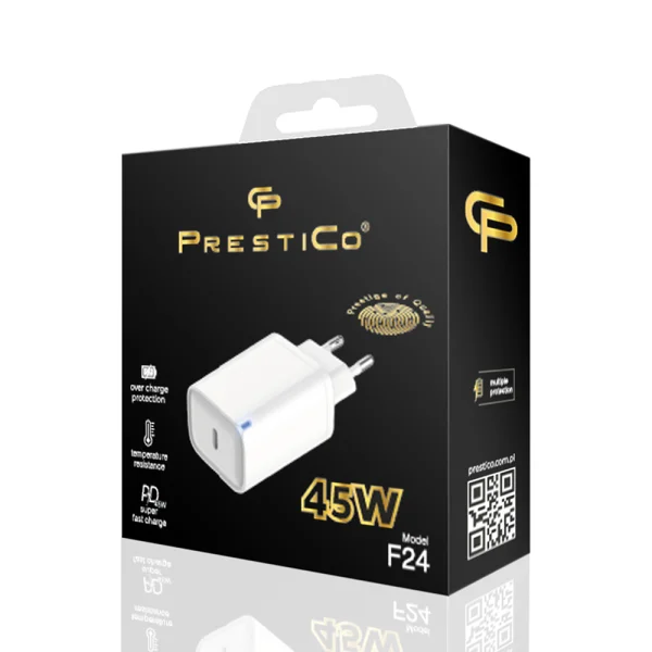 Зарядно 220V Prestico F24, USB-C, 45W, PD, Бял 4