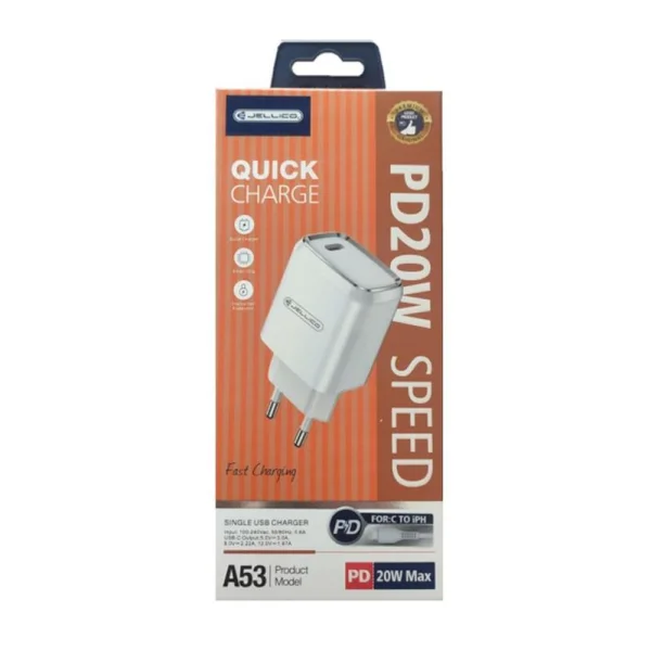 Wall Charger JELLICO A53, 220V, 20W, PD, USB-C, White 3