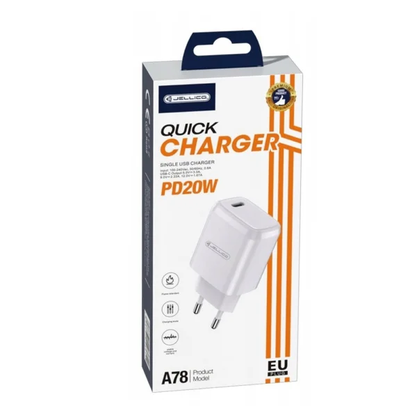 Wall Charger JELLICO A78, 220V, 20W, PD, USB-C, White 3