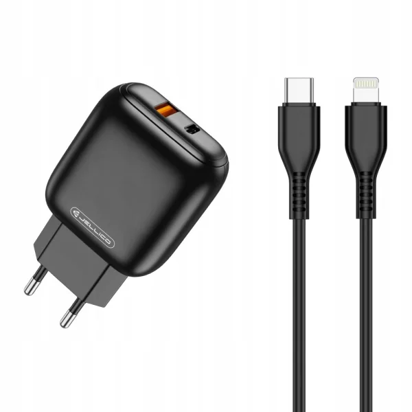 Зарядно с кабел JELLICO C31,220V, 20W, PD, USB-C и USB 3.0, с кабел USB-C към Lightning, Черен 1