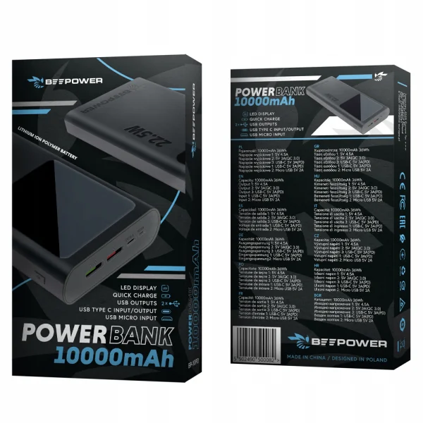 Universal Power Bank BeePower BP-10PD, 10000mAh, 22.5W, USB-C, 2 x USB 3.0, Black 5