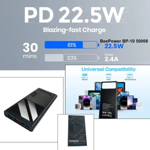 Universal Power Bank BeePower BP-10PD, 10000mAh, 22.5W, USB-C, 2 x USB 3.0, Black 4