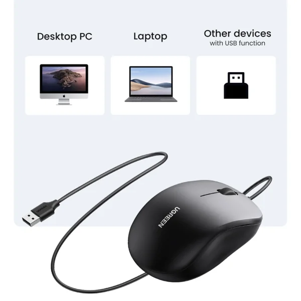 Компютърна Мишка UGREEN MU007, 1.5м кабел, Черен 5