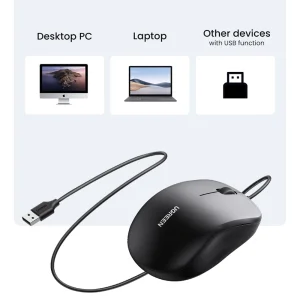 Компютърна Мишка UGREEN MU007, 1.5м кабел, Черен 5