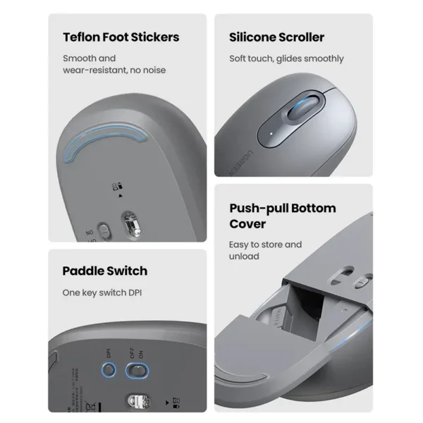 Wireless Mouse UGREEN MU105, 2400dpi, Gray 4