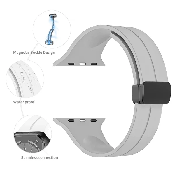 Magnetic silicone strap for Apple Watch 38 / 40 / 41mm, Gray 2