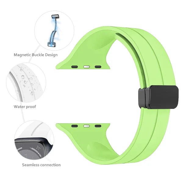 Magnetic Closure Silicone Strap for Apple Watch 38 / 40 / 41mm, Bright Green 2