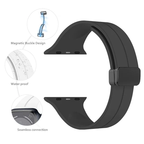 Magnetic Closure Silicone Strap for Apple Watch 42 /44 / 49mm, Black 2