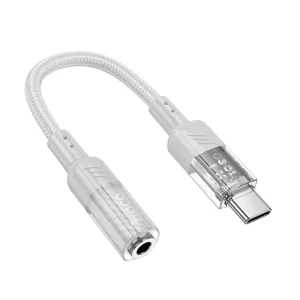 Адаптер HOCO LS37, AUX, от  Type-C към Jack 3.5mm, 15cm, Сив -прозрачен