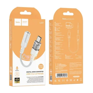 Adapter HOCO LS37, AUX, from Type-C to Jack 3.5mm, 15cm, Gray-transparent 3