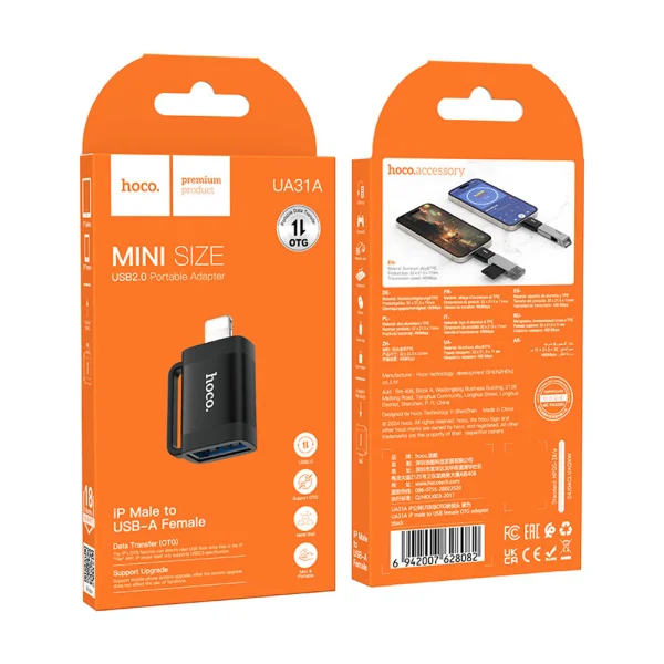 Адаптер HOCO UA31A OTG от Lightning към USB A, Черен 5