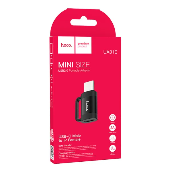 HOCO UA31E OTG Adapter Type C to Lightning, 3A, Black 5