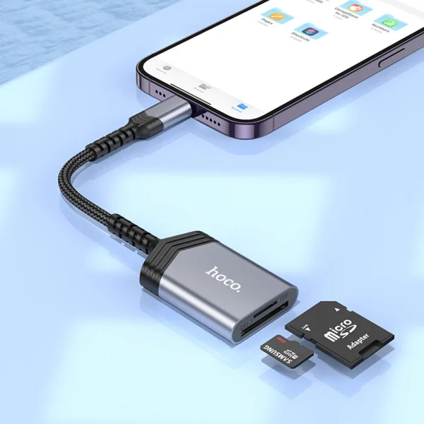 Четец за карти HOCO UA25 Card Reader Lightning  2 in 1, Сив 4