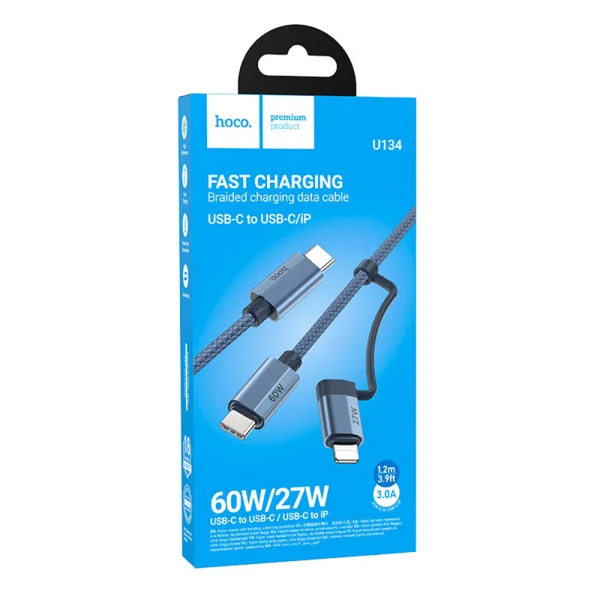 Cable HOCO U134, 2 in 1, USB-C to USB-C and Lightning, 1.2m, Dark blue 5