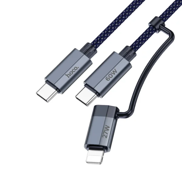 Cable HOCO U134, 2 in 1, USB-C to USB-C and Lightning, 1.2m, Dark blue 2
