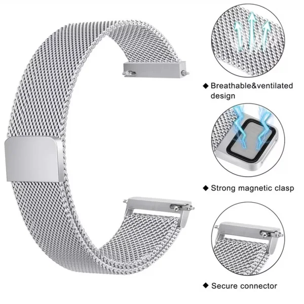 Magnet Metal Strap for Huawei Watch 20mm, Silver 2