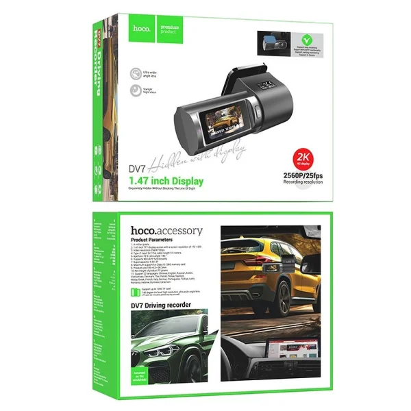 Камера за кола HOCO Driving Recorder 2K DV7, Черен 6
