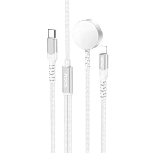 Безжично зарядно HOCO CW54 2in1, Type C, за Apple Watch, с кабел Lightning, 3A, 1.2m, CW54, Бял