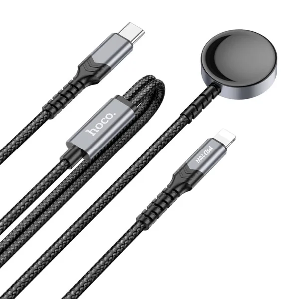 Безжично зарядно HOCO CW54 2in1, Type C, за Apple Watch, с кабел Lightning, 3A, 1.2m, CW54, Черен 3