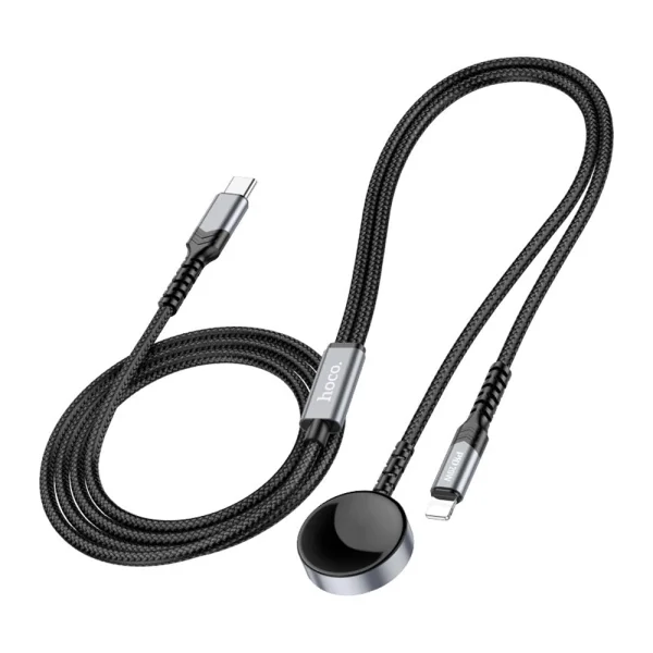 Безжично зарядно HOCO CW54 2in1, Type C, за Apple Watch, с кабел Lightning, 3A, 1.2m, CW54, Черен 2