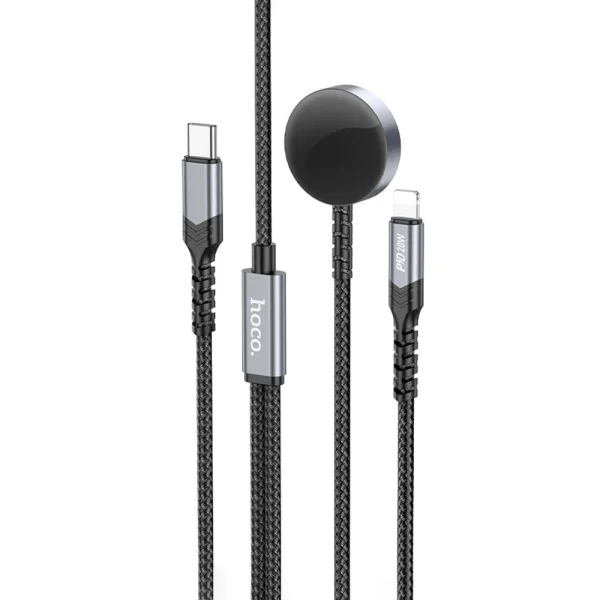 Безжично зарядно HOCO CW54 2in1, Type C, за Apple Watch, с кабел Lightning, 3A, 1.2m, CW54, Черен 1