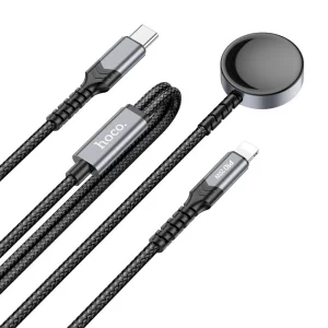 Безжично зарядно HOCO CW54 2in1, Type C, за Apple Watch, с кабел Lightning, 3A, 1.2m, CW54, Черен 3