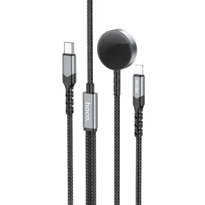 Безжично зарядно HOCO CW54 2in1, Type C, за Apple Watch, с кабел Lightning, 3A, 1.2m, CW54, Черен