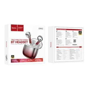 Безжични Слушалки HOCO EW62, Bluetooth 5.4, Червен- огледален 5