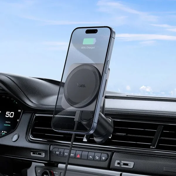 Car mount with wireless charging HOCO HW15, support MagSafe, 15W, Black-gray 5
