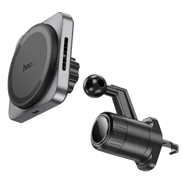 Car mount with wireless charging HOCO HW15, support MagSafe, 15W, Black-gray 1