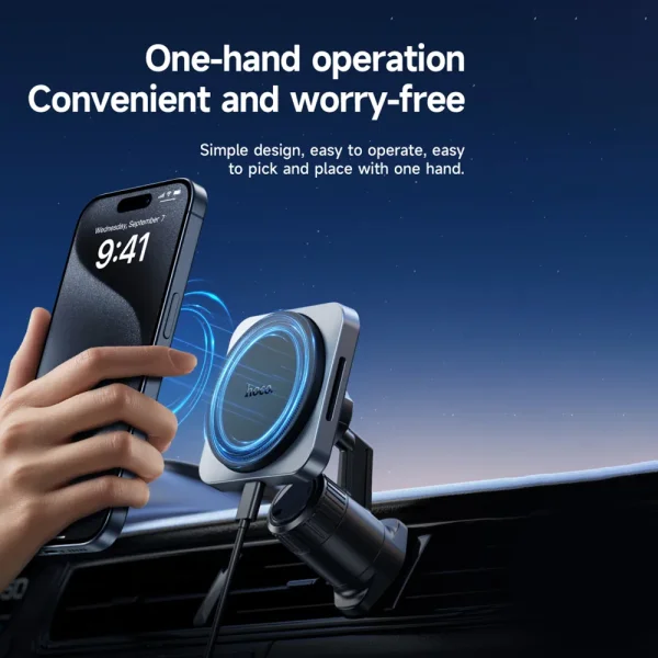 Car mount with wireless charging HOCO HW15, support MagSafe, 15W, Black-gray 4
