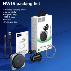 Car mount with wireless charging HOCO HW15, support MagSafe, 15W, Black-gray 6