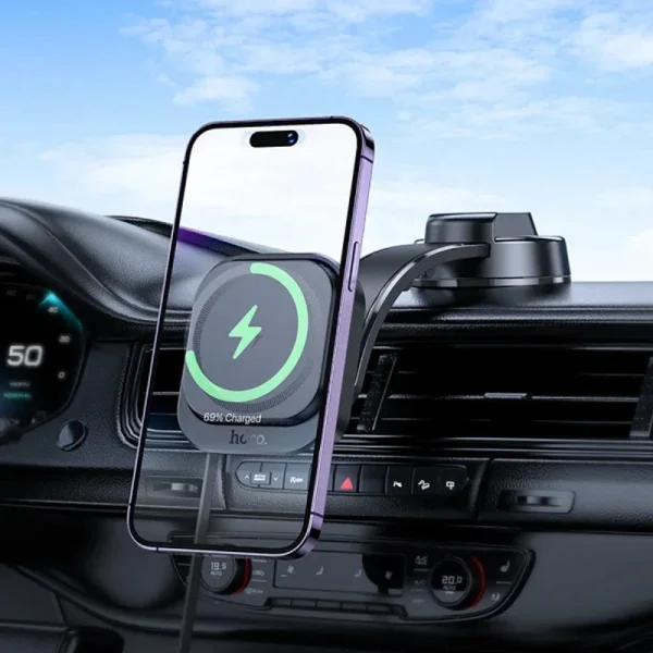 Car mount with wireless charging HOCO HW24, support MagSafe, Black 4