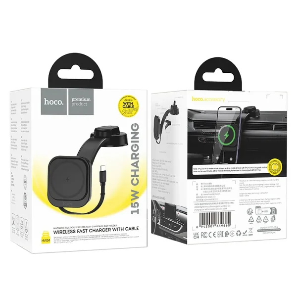 Car mount with wireless charging HOCO HW24, support MagSafe, Black 5