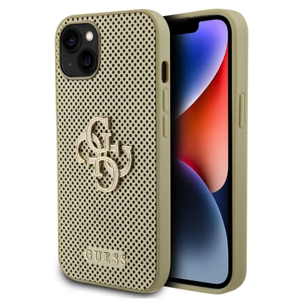 Калъф GUESS, PU Perforated 4G Glitter Metal Logo за iPhone 15, GUHCP15SPSP4LGD, Златист 1