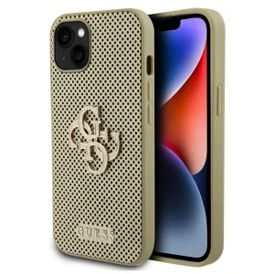 Калъф GUESS, PU Perforated 4G Glitter Metal Logo за iPhone 15, GUHCP15SPSP4LGD, Златист