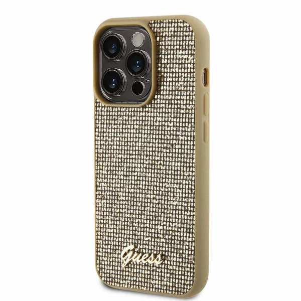 GUESS Case, PU Square Mirror Script Logo for iPhone 15 Pro, GUHCP15LPMSDGSD, Gold 2
