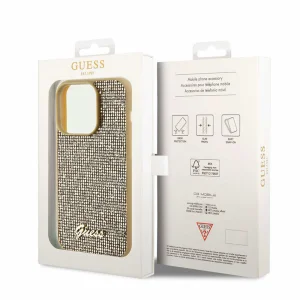 GUESS Case, PU Square Mirror Script Logo for iPhone 15 Pro, GUHCP15LPMSDGSD, Gold 6
