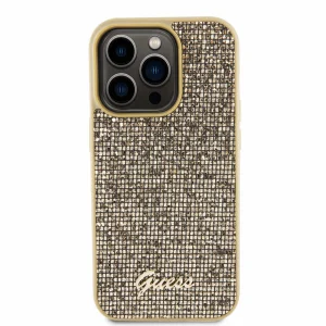 GUESS Case, PU Square Mirror Script Logo for iPhone 15 Pro, GUHCP15LPMSDGSD, Gold 3