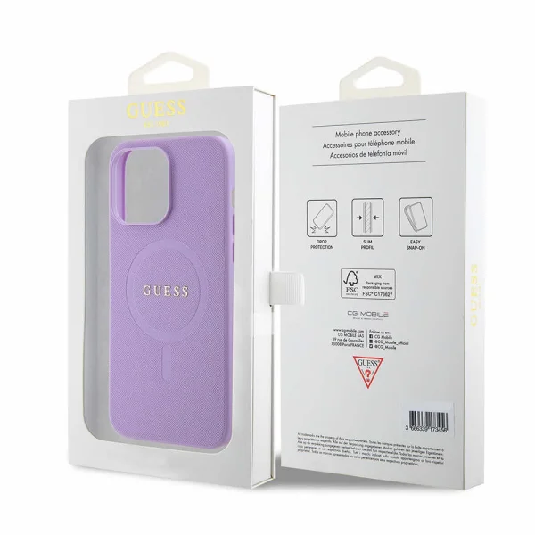 Калъф GUESS, PU Saffiano MagSafe за iPhone 15 Pro, GUHMP15LPSAHMCU, Лилав 5