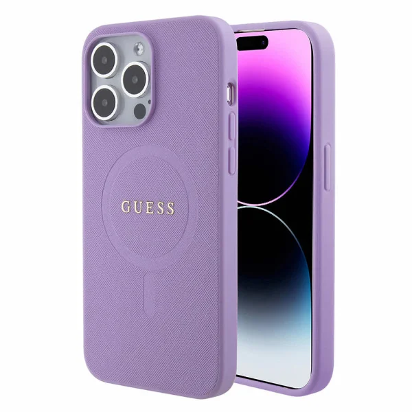 Калъф GUESS, PU Saffiano MagSafe за iPhone 15 Pro, GUHMP15LPSAHMCU, Лилав 1