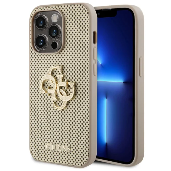 Калъф GUESS, PU Perforated 4G Glitter Metal Logo за iPhone 15 Pro Max, GUHCP15XPSP4LGD, Златист 1