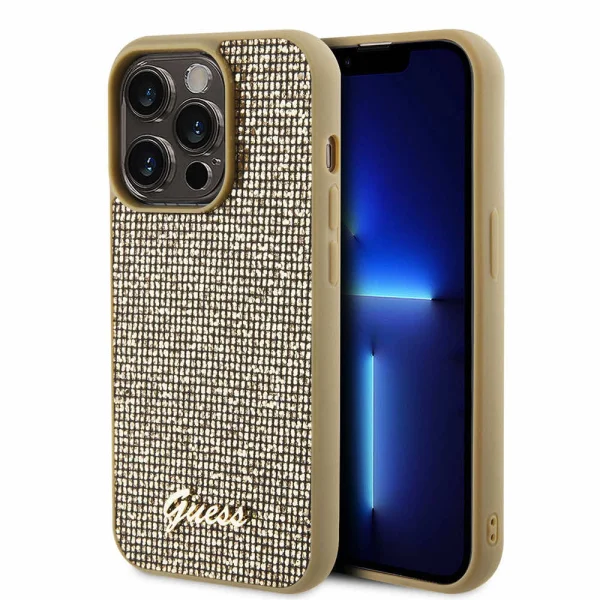 Калъф GUESS, PU Square Mirror Script Logo за iPhone 15 Pro Max, GUHCP15XPMSDGSD, Златист 1