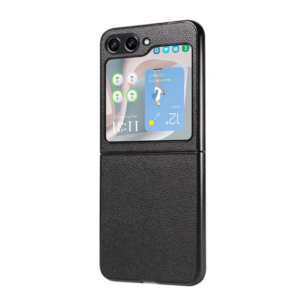 Удароустойчив калъф Litchi Leather за Samsung Galaxy Z Flip6, Черен 2